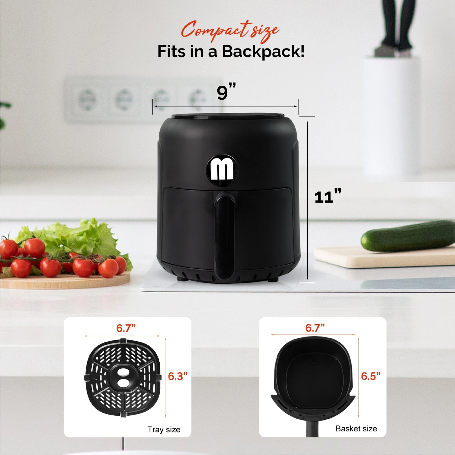 Miraston Digital Mini Air Fryer With Nonstick Basket