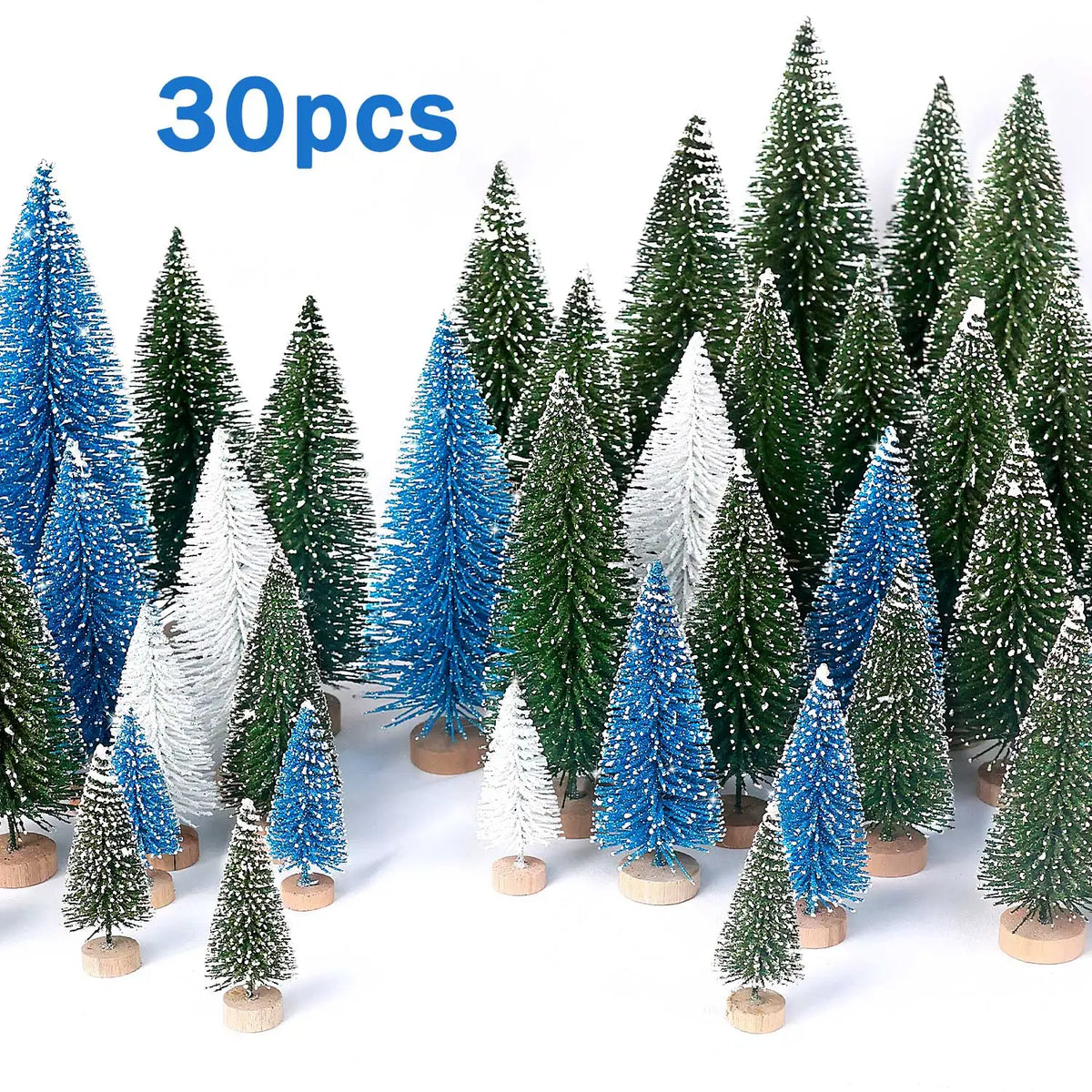 Artificial Christmas Bottle Brush Trees With Wooden Base