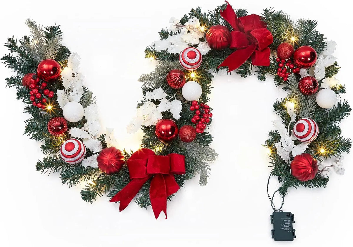 Tacleekii Prelit Christmas Garland With Ornaments