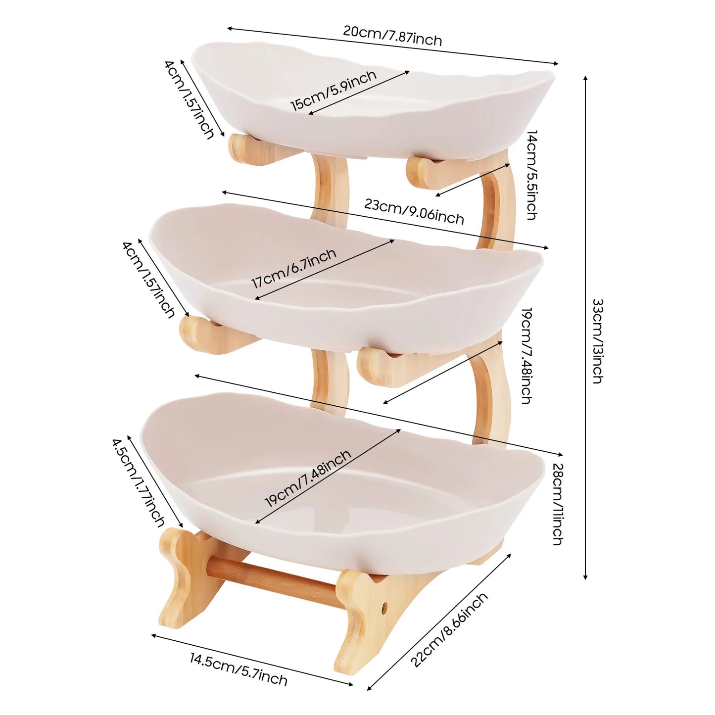 3 Tier Fruit Plate With Bamboo Wood Stand