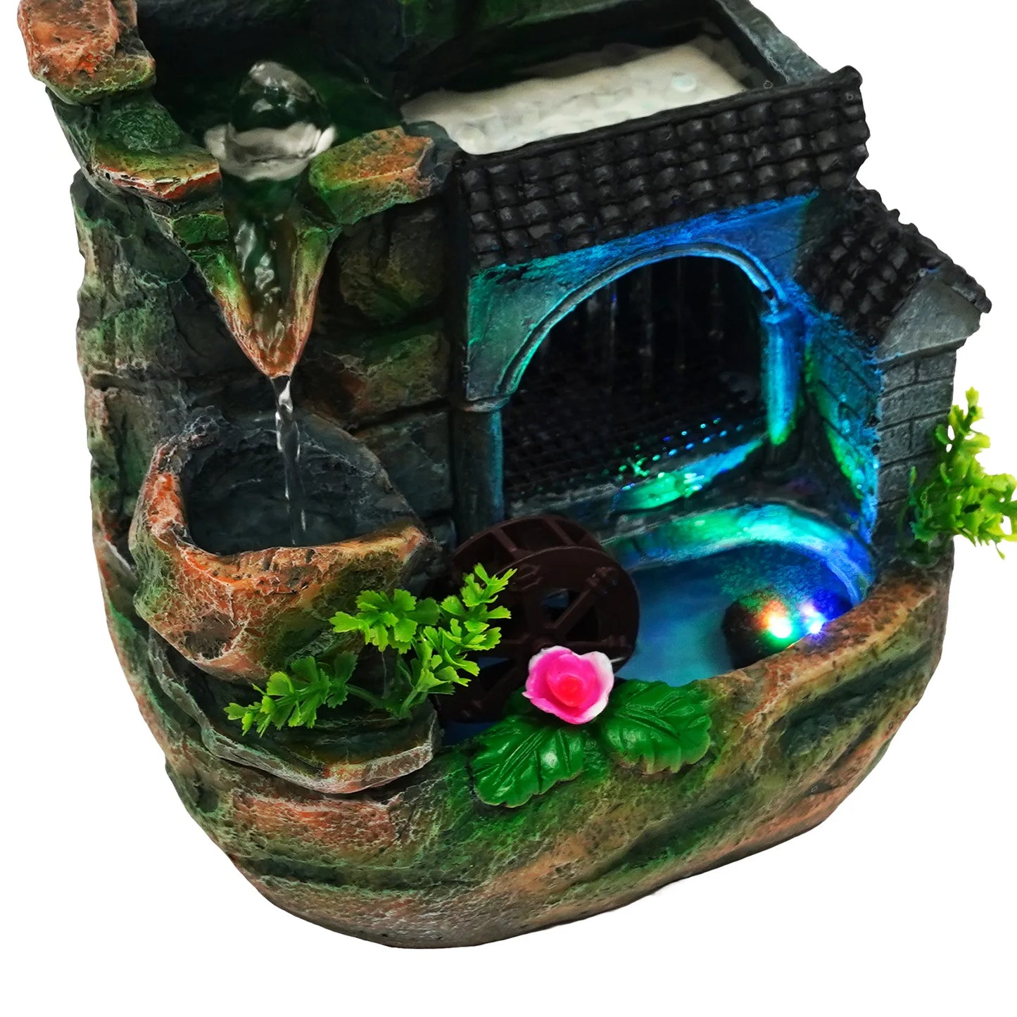 Tabletop Fountain Ornament, Tabletop Fountain, Flowing Water Resin Decor, Imitation Rock Bonsai, Durable Desktop Water Feature, Nature Style, 110V US Plug, Indoor Office Living Room Decoration, Hand-Carved Simulation Plant Wh