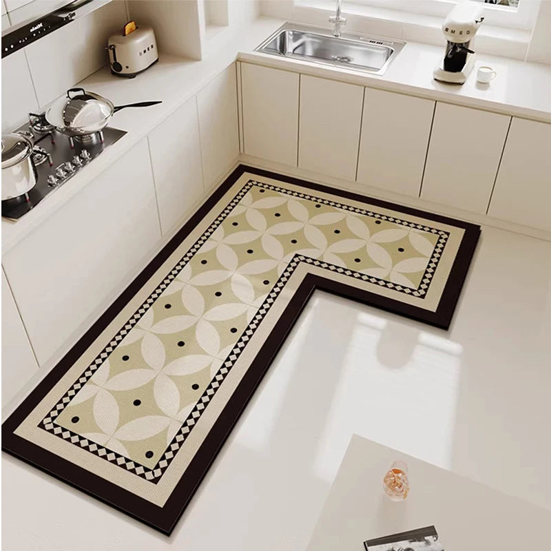 Kitchen Mat Waterproof Floor Mat Pvc Leather Rug Simple Style L-shaped Carpet Anti-oil Non-slip Carpets Home Decoration Rugs
