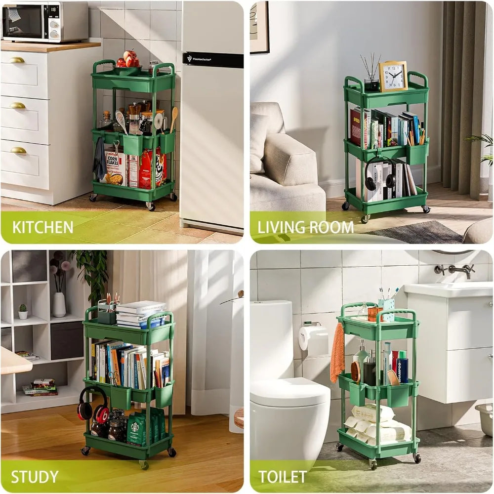 Three Tier Rolling Cart Mobile Storage Organizer for Laundry Bathroom Office Kitchen Craft Diaper Bedside Snack
