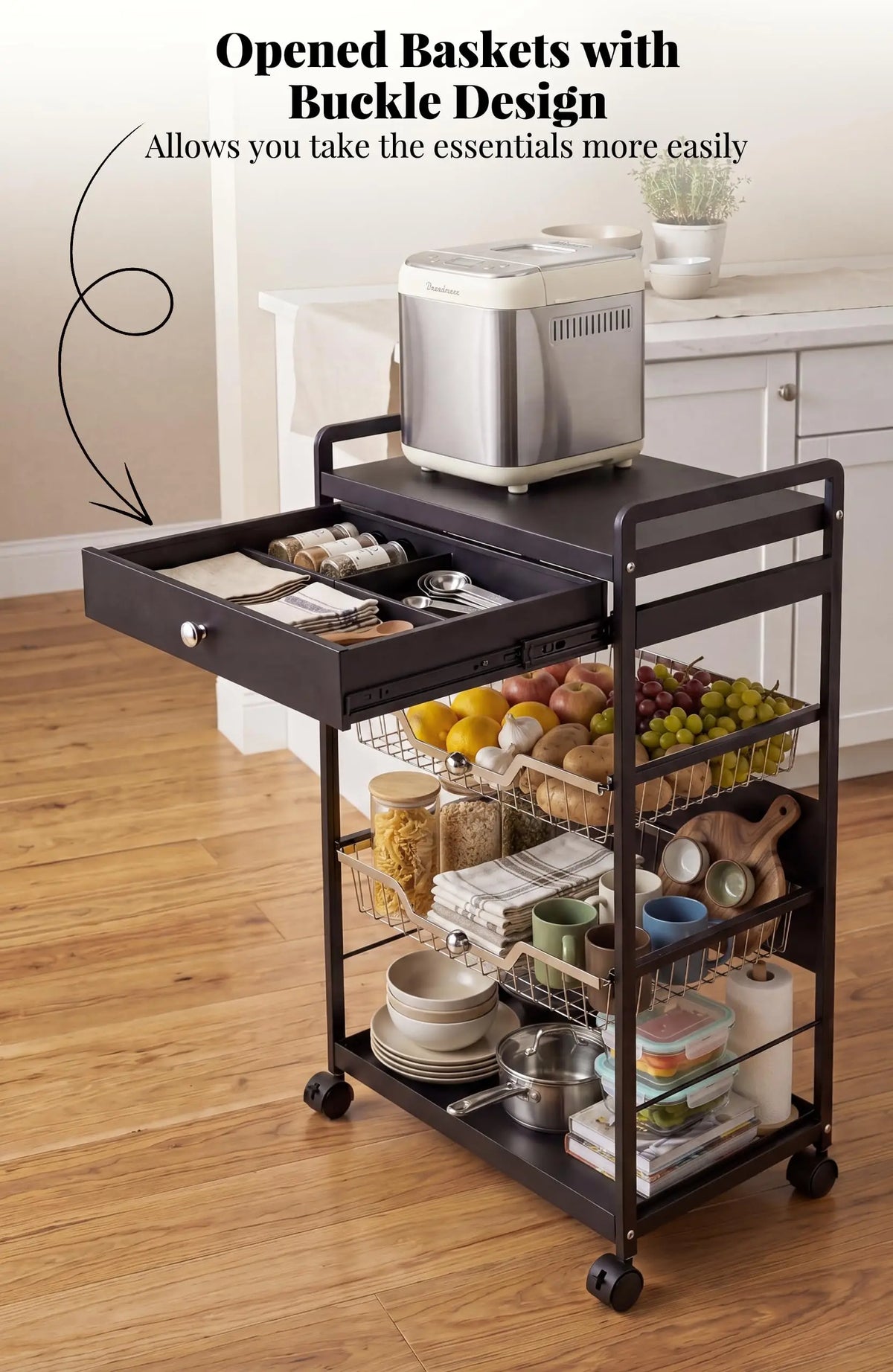 3 Tier Rolling Storage Cart With Lockable Wheels