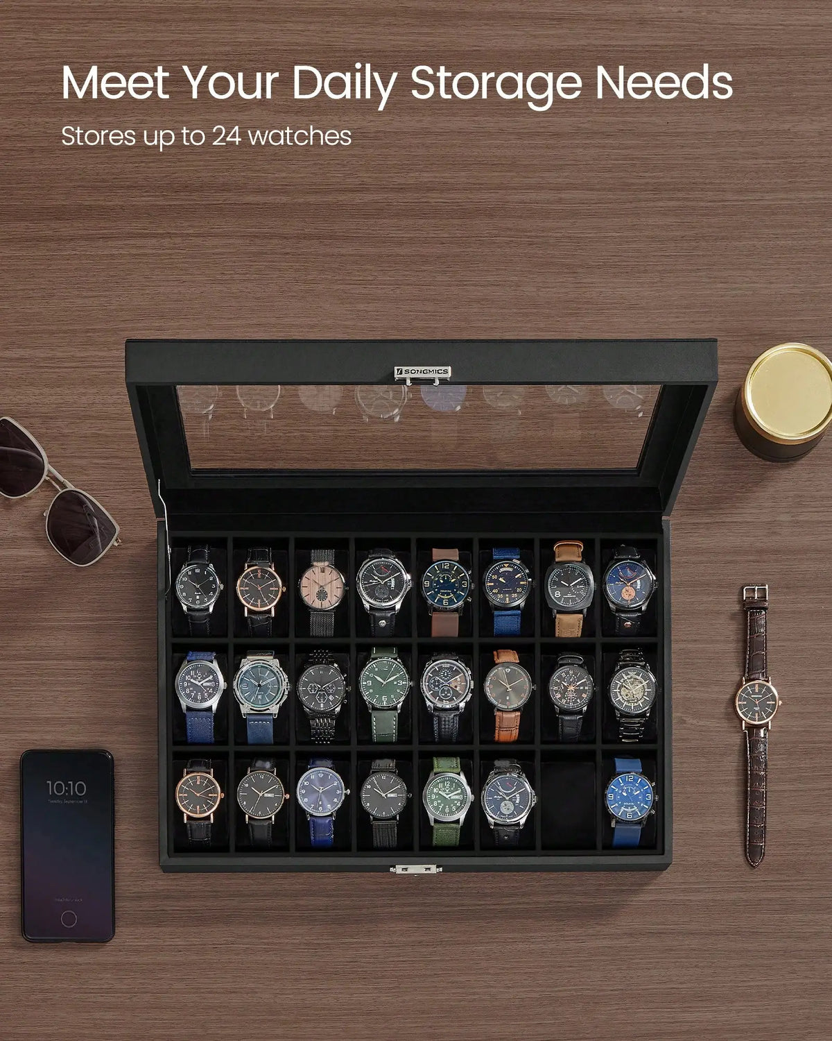 Lockable 24 Slot Watch Display Storage Box