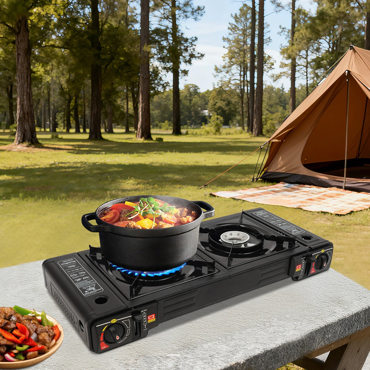 Bymaocar Portable Two-Burner Camping Stove