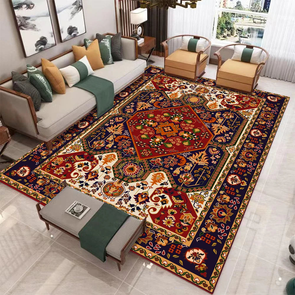 European Retro Large Carpet for Living Room. Luxury Decoration Rug Non-slip. Washable Soft Mat