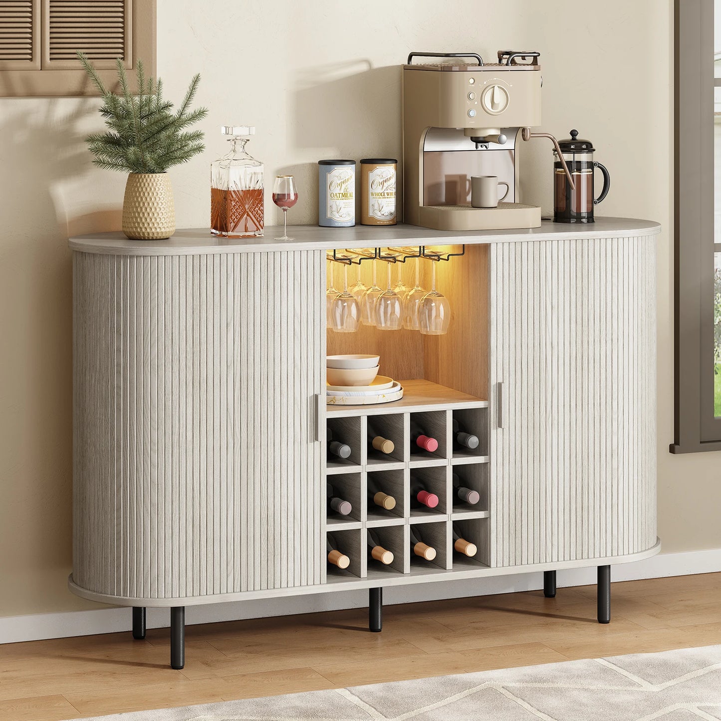 Modern LED Wine Bar Cabinet With Glass Rack