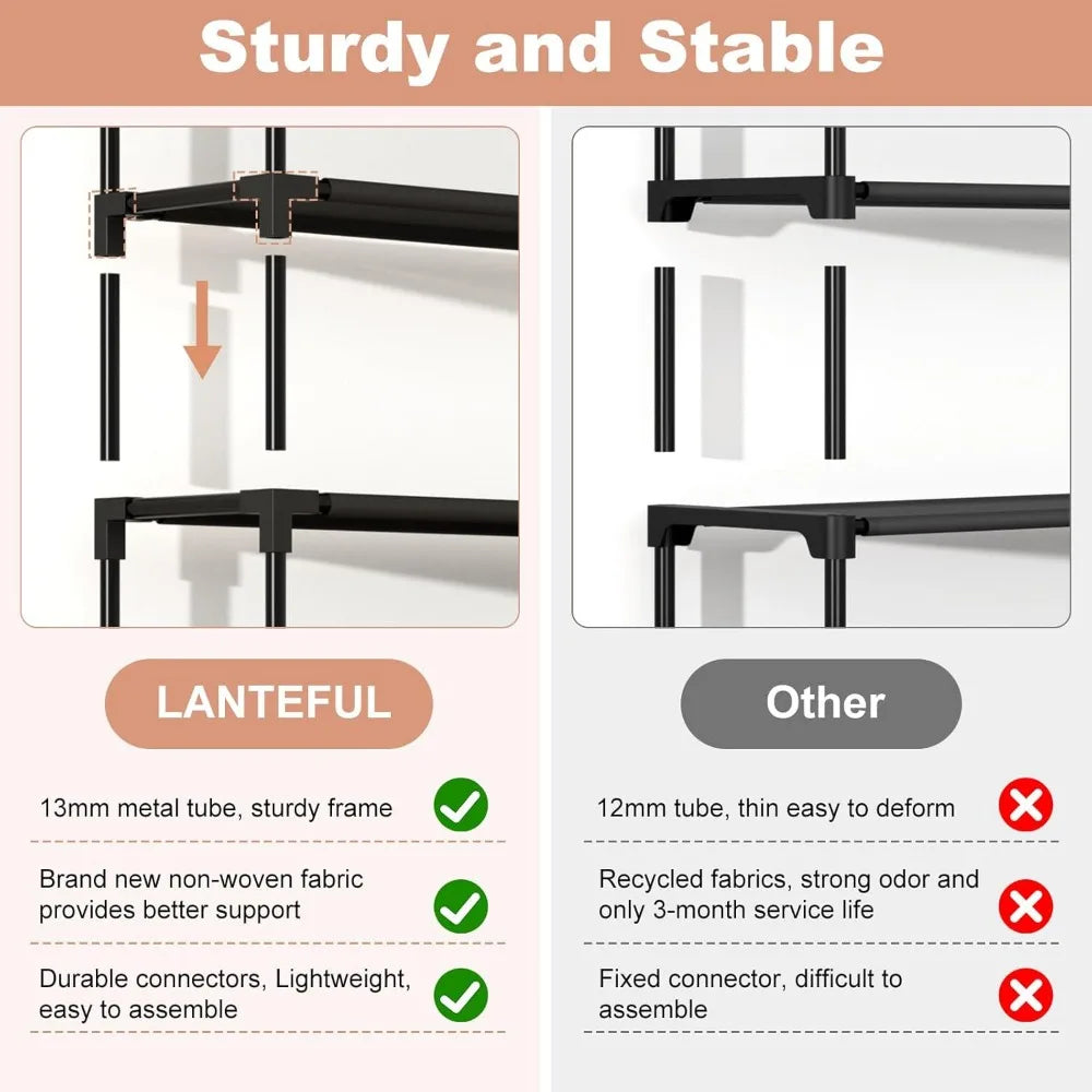 10 Tier Shoe Rack Holds 50 Pairs Tall Organizer with Hooks Metal Frame Space Saving Storage for Closet Entryway