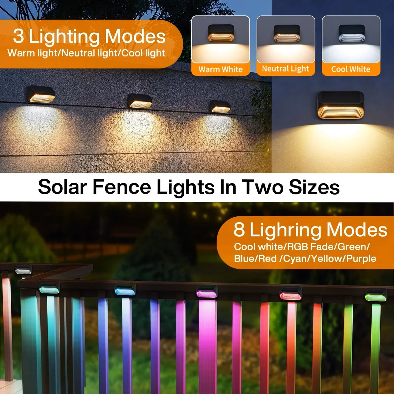 Solar Fence Light With Rgb Led Waterproof Outdoor Wall