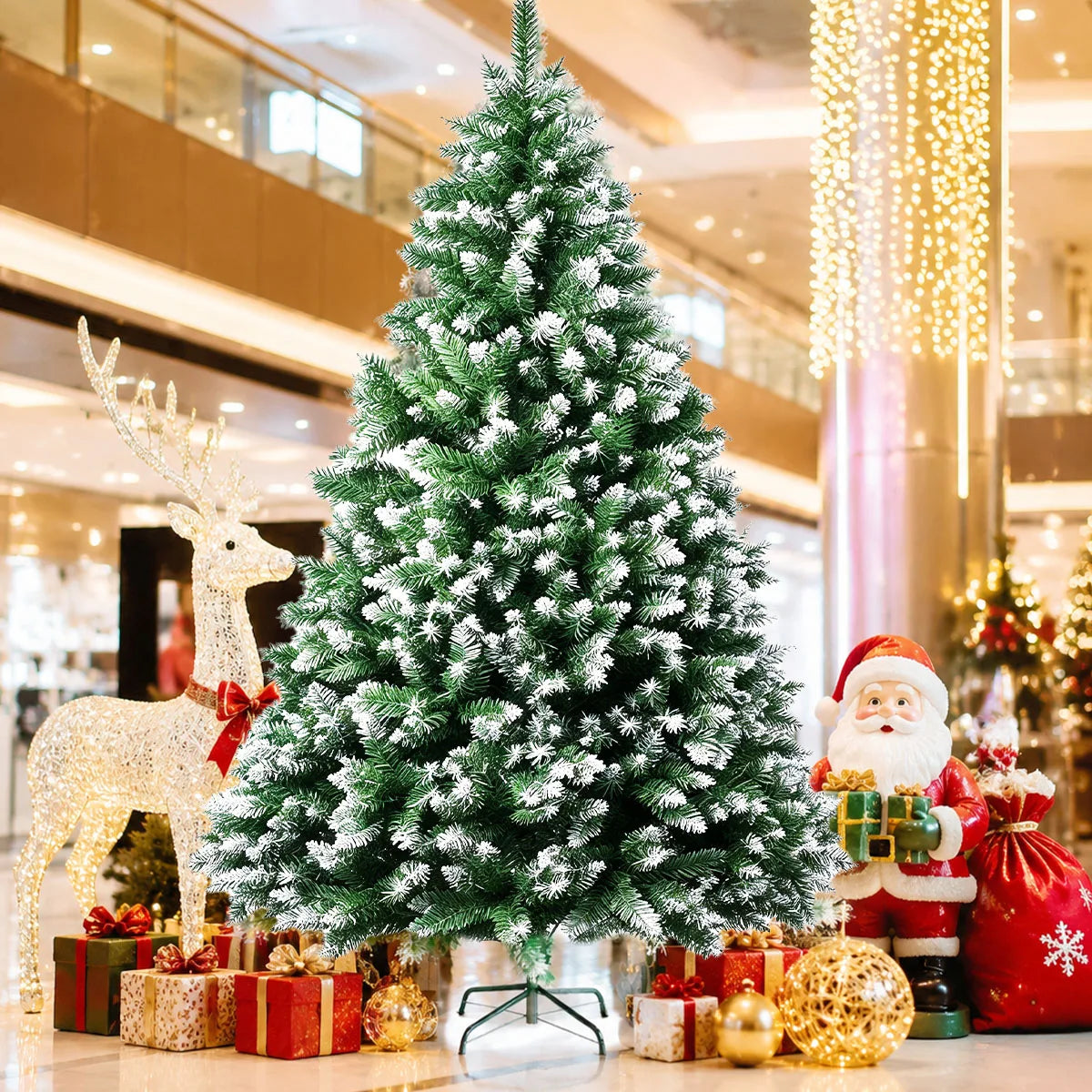 Artificial Frosted Pine Christmas Tree With Metal Base