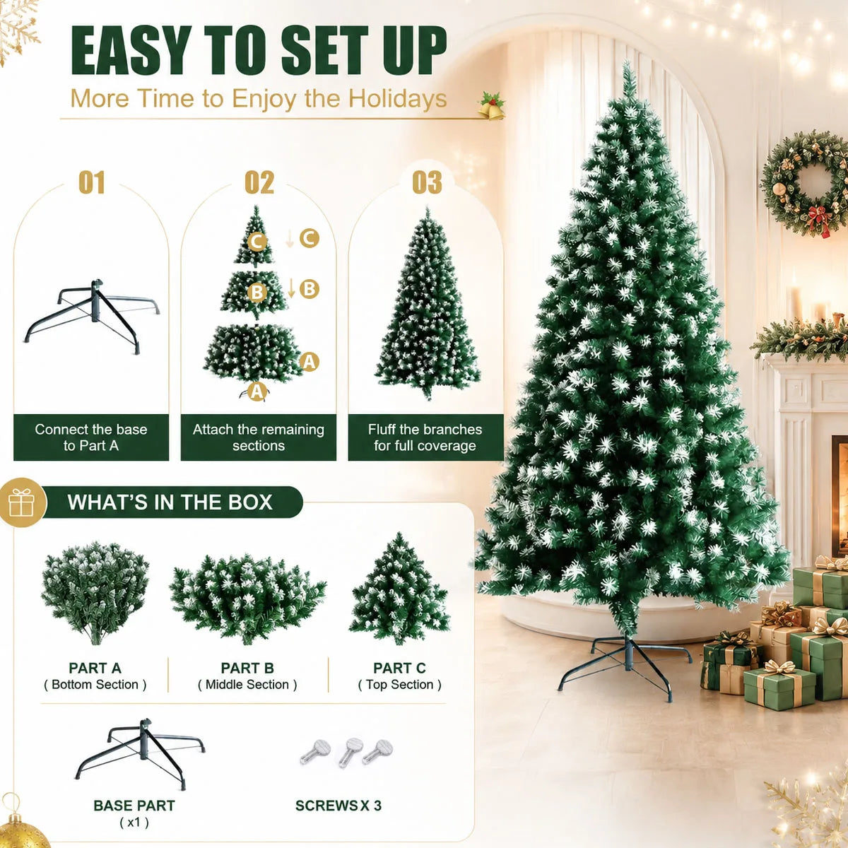 Artificial Frosted Pine Christmas Tree With Metal Base
