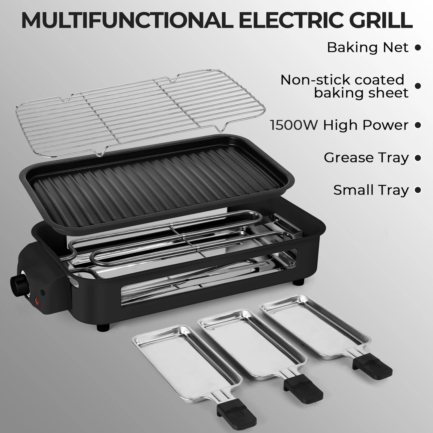 Suslas 1500W 2-In-1 Nonstick Smokeless Electric Grill Pan
