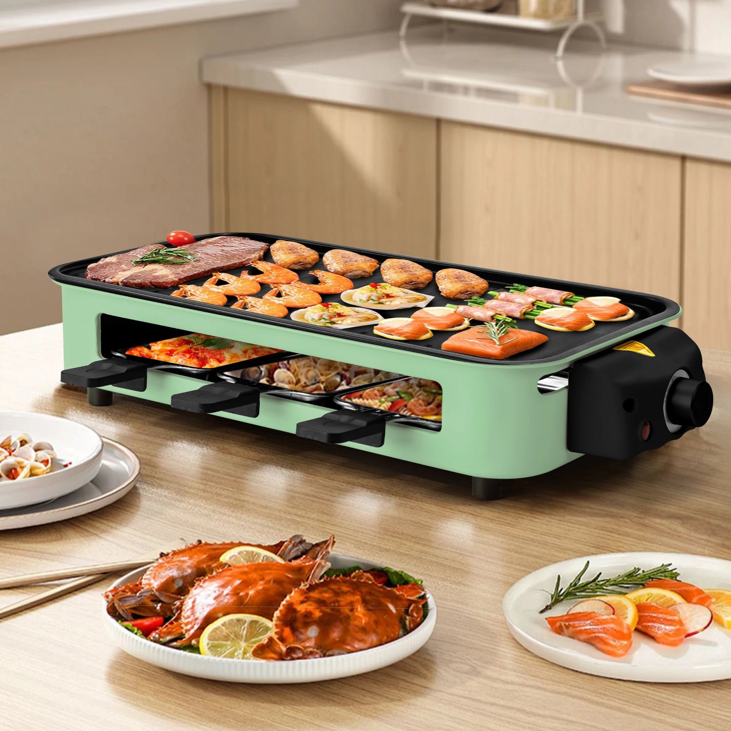 Suslas 1500W 2-In-1 Nonstick Smokeless Electric Grill Pan