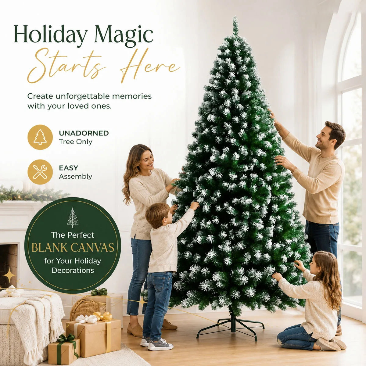 Artificial Frosted Pine Christmas Tree With Metal Base