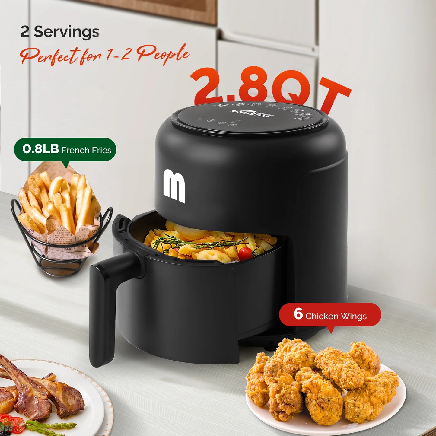 Miraston Digital Mini Air Fryer With Nonstick Basket