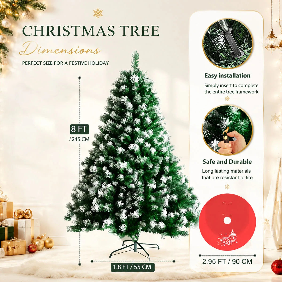Artificial Frosted Pine Christmas Tree With Metal Base