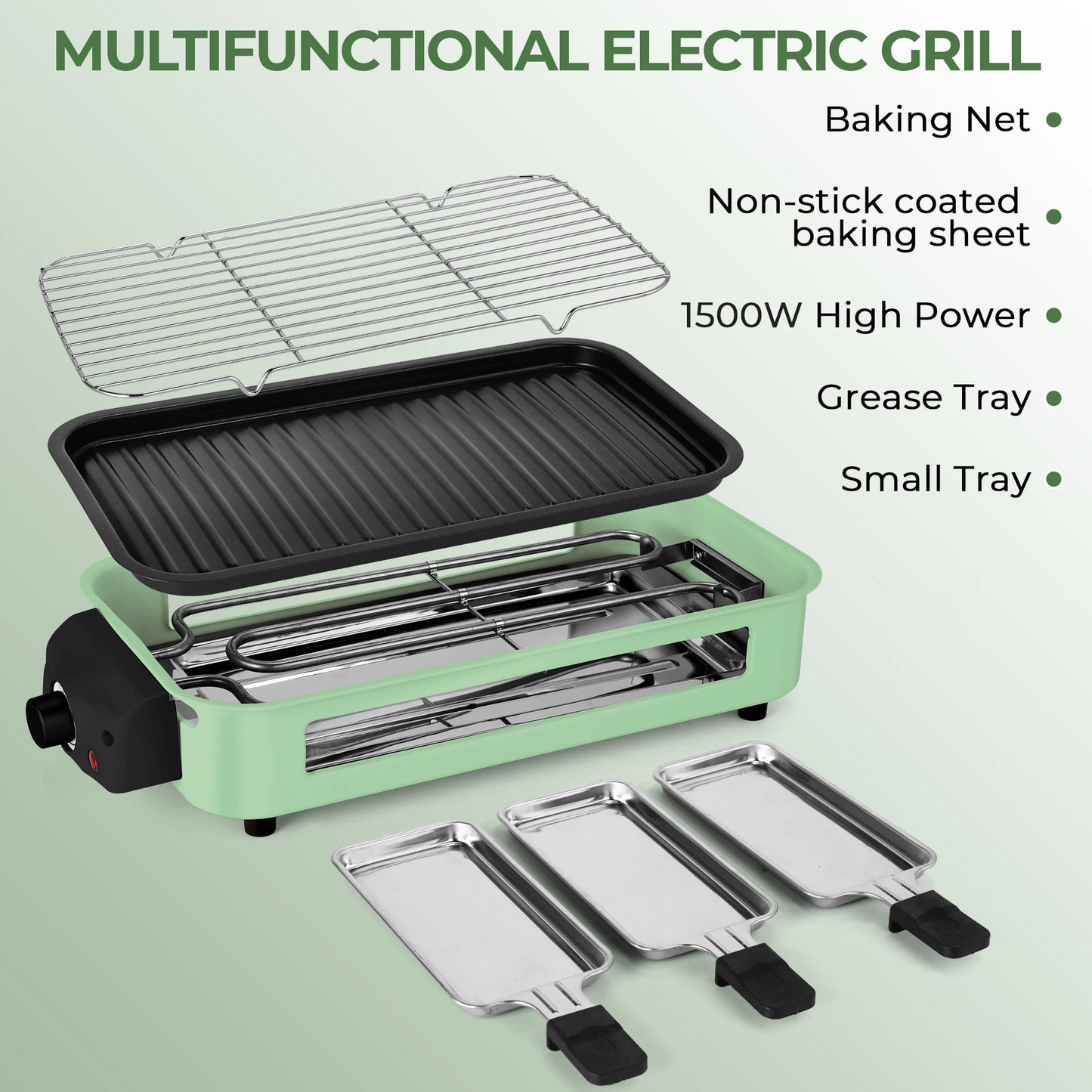 Suslas 1500W 2-In-1 Nonstick Smokeless Electric Grill Pan