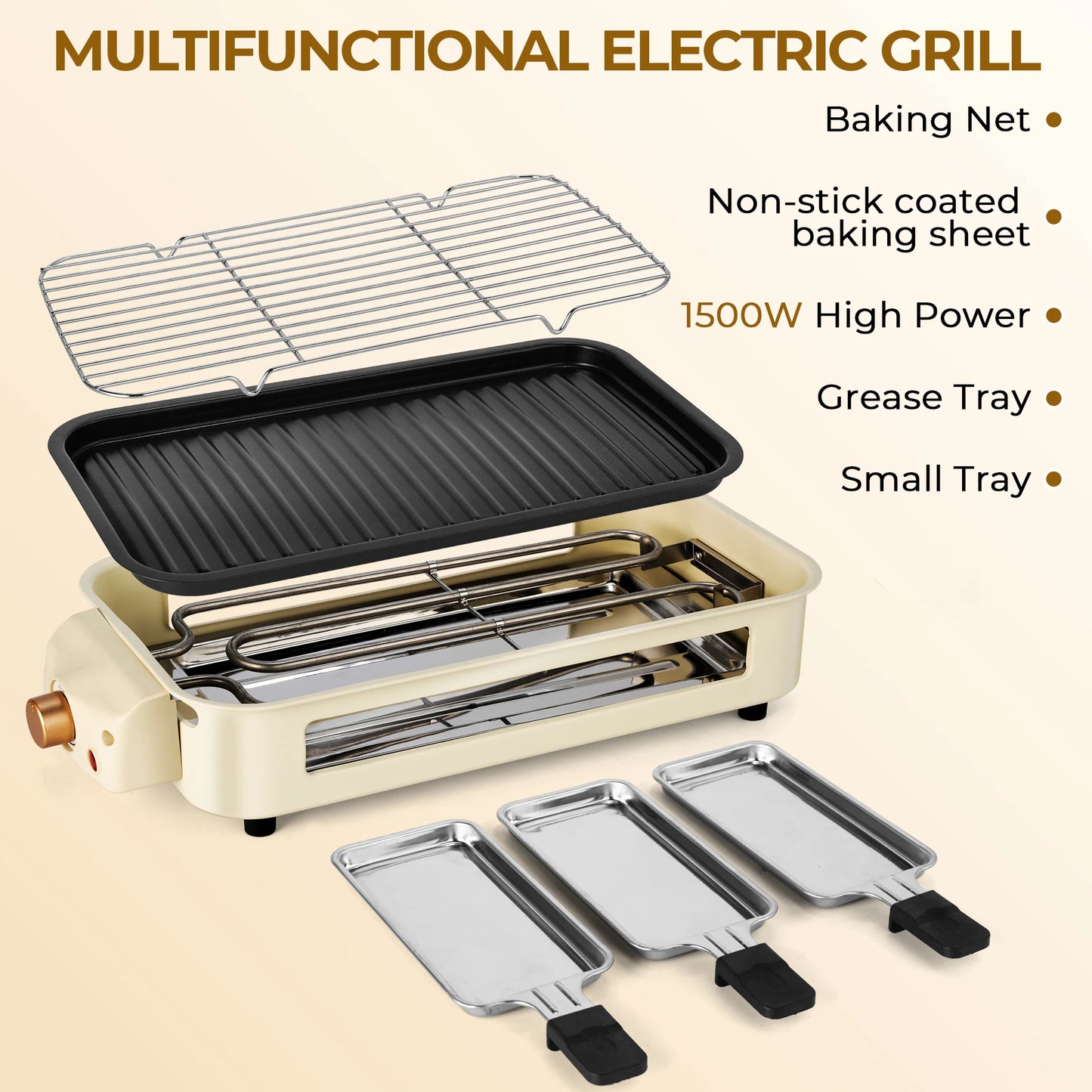 Suslas 1500W 2-In-1 Nonstick Smokeless Electric Grill Pan