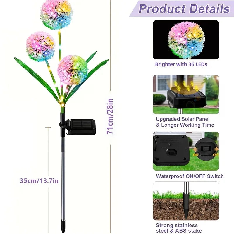 Solar Led Dandelion Outdoor Ground Light 4 Pack