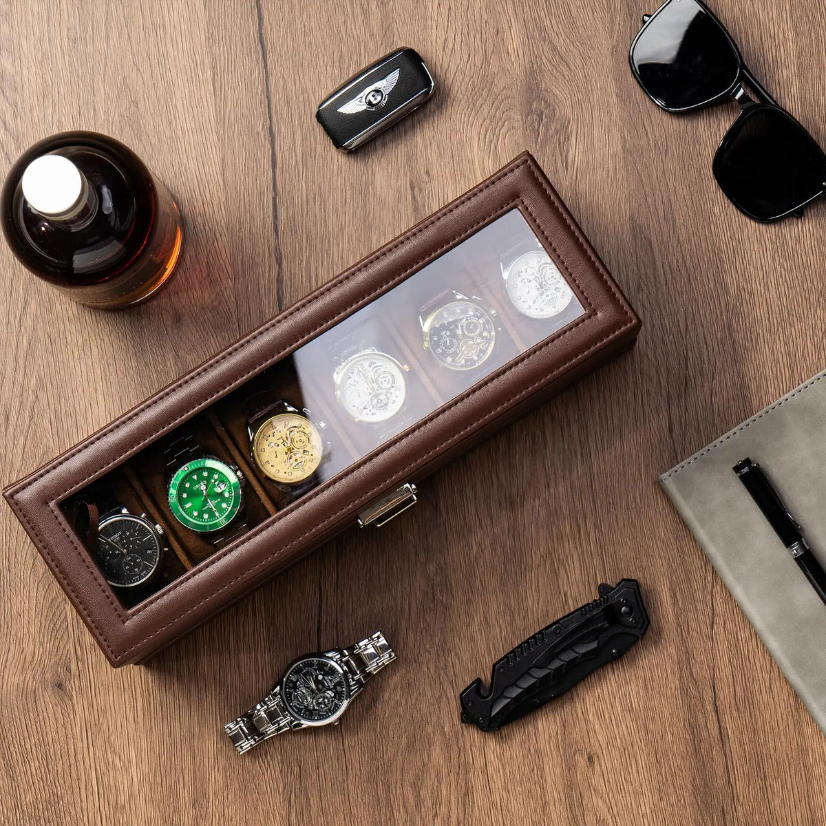 Two Layer Watch Display Case With Storage Drawer