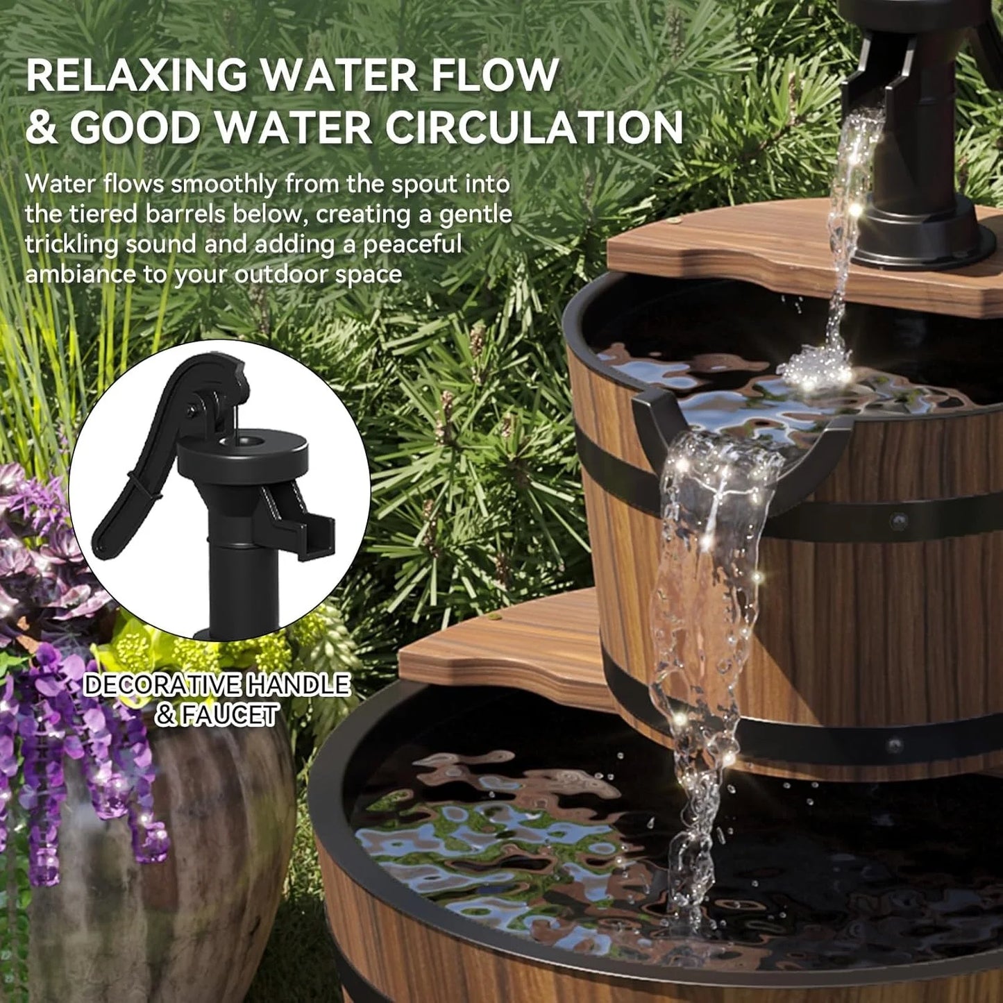 Nordivale Two Tier Outdoor Wood Barrel Fountain