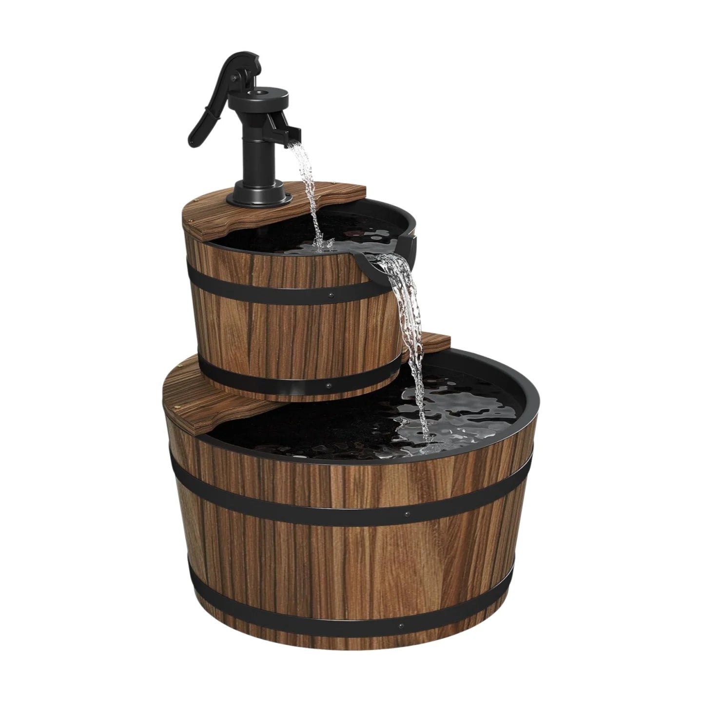 Nordivale Two Tier Outdoor Wood Barrel Fountain