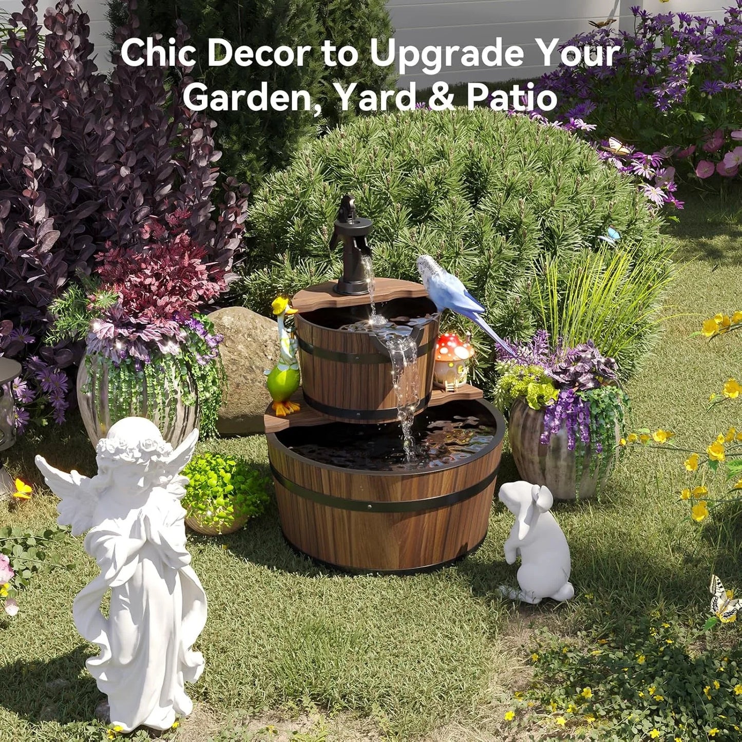Nordivale Two Tier Outdoor Wood Barrel Fountain