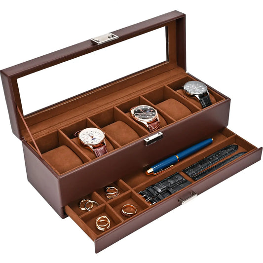 Two Layer Watch Display Case With Storage Drawer