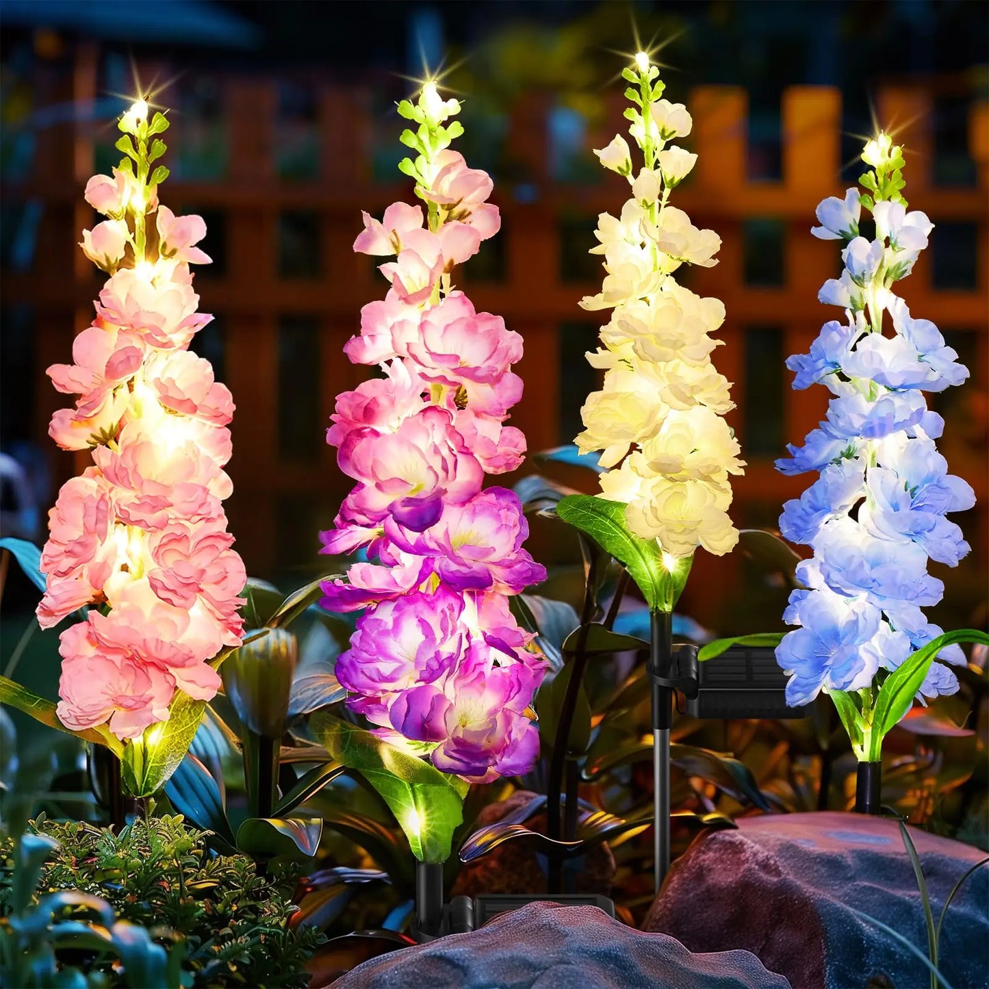 Solar Delphinium Flower Garden Lights With 80 Led Bulbs