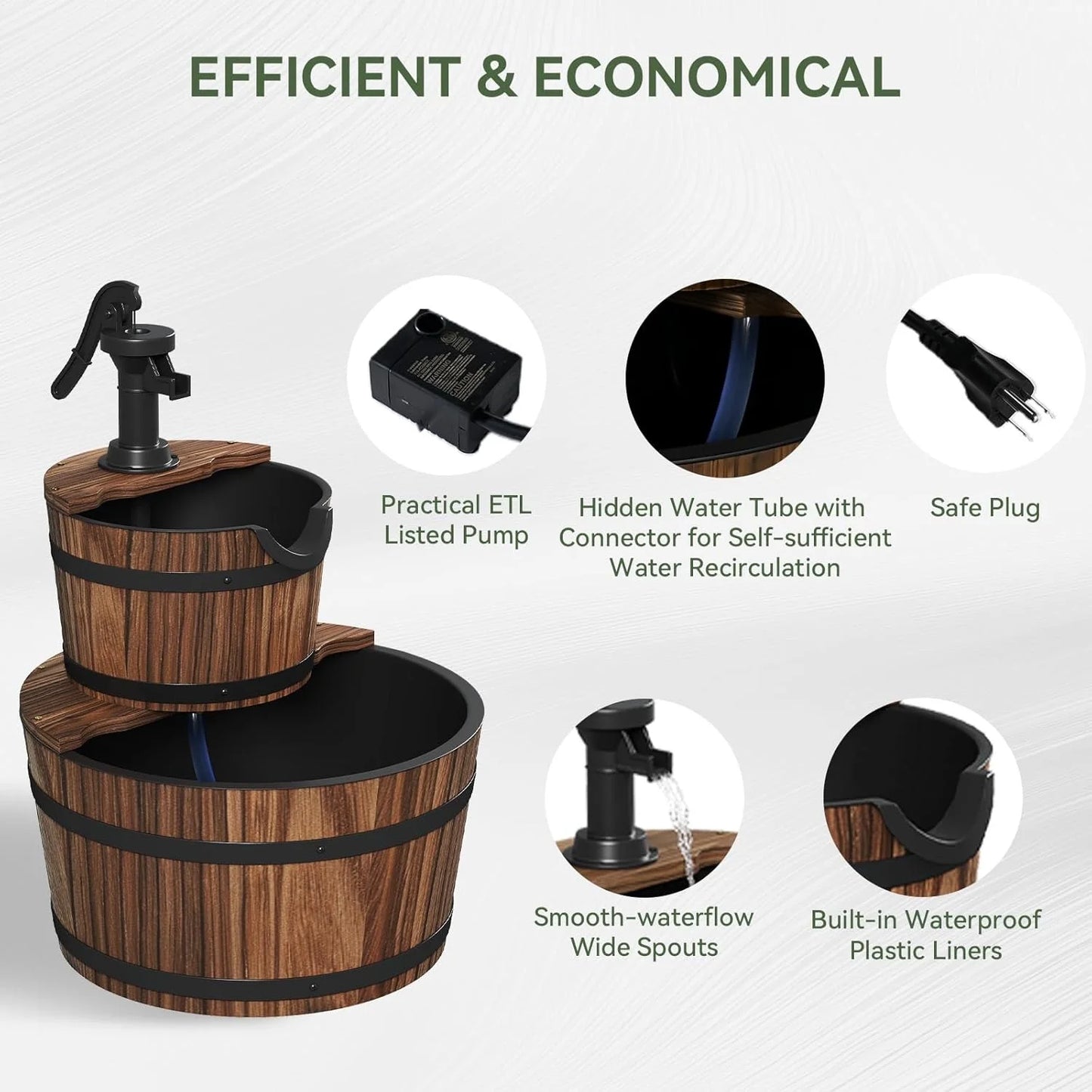 Nordivale Two Tier Outdoor Wood Barrel Fountain