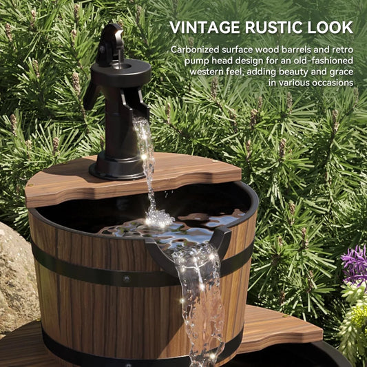 Nordivale Two Tier Outdoor Wood Barrel Fountain