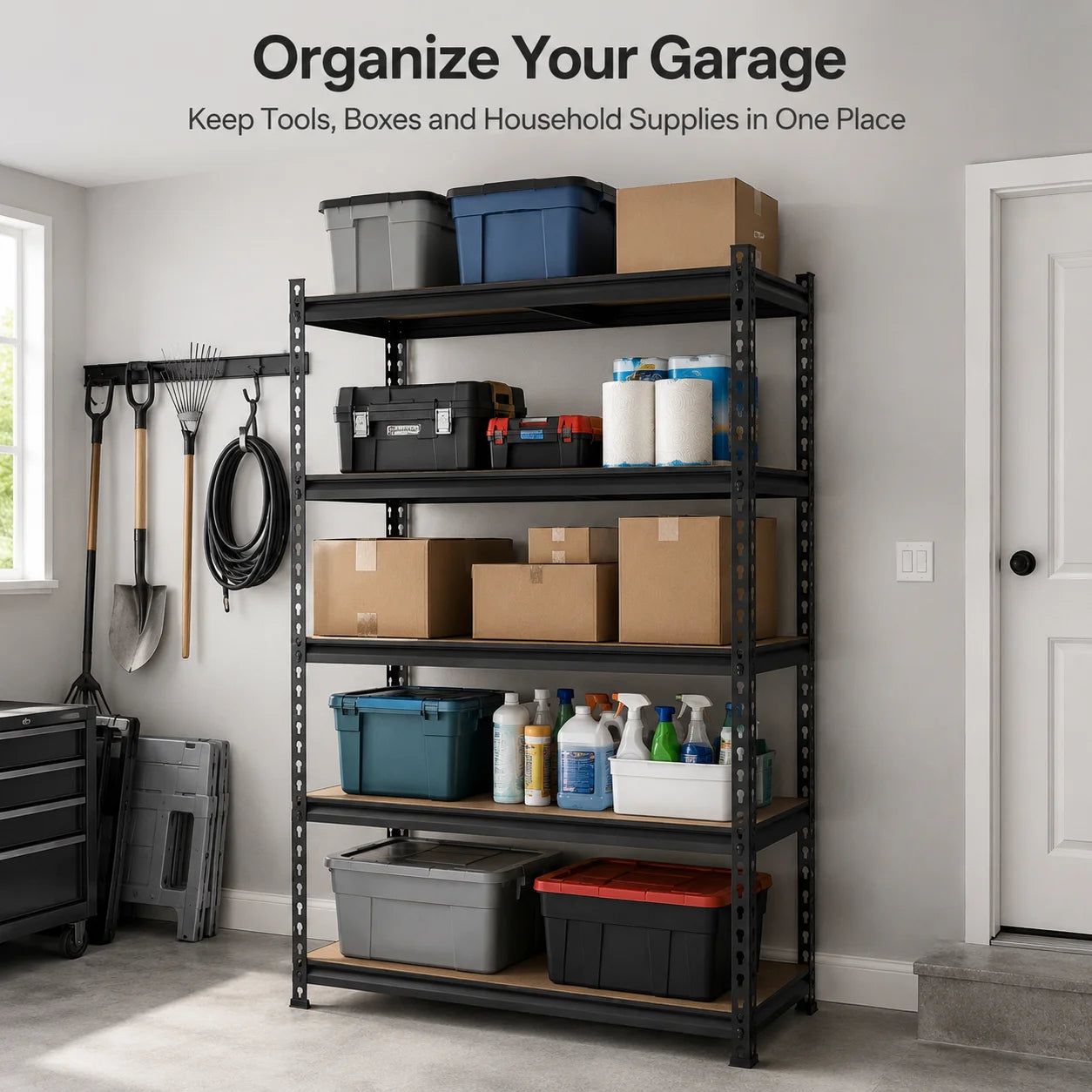 Heavy Duty Metal Storage Rack 5 Tier MDF Shelving Unit