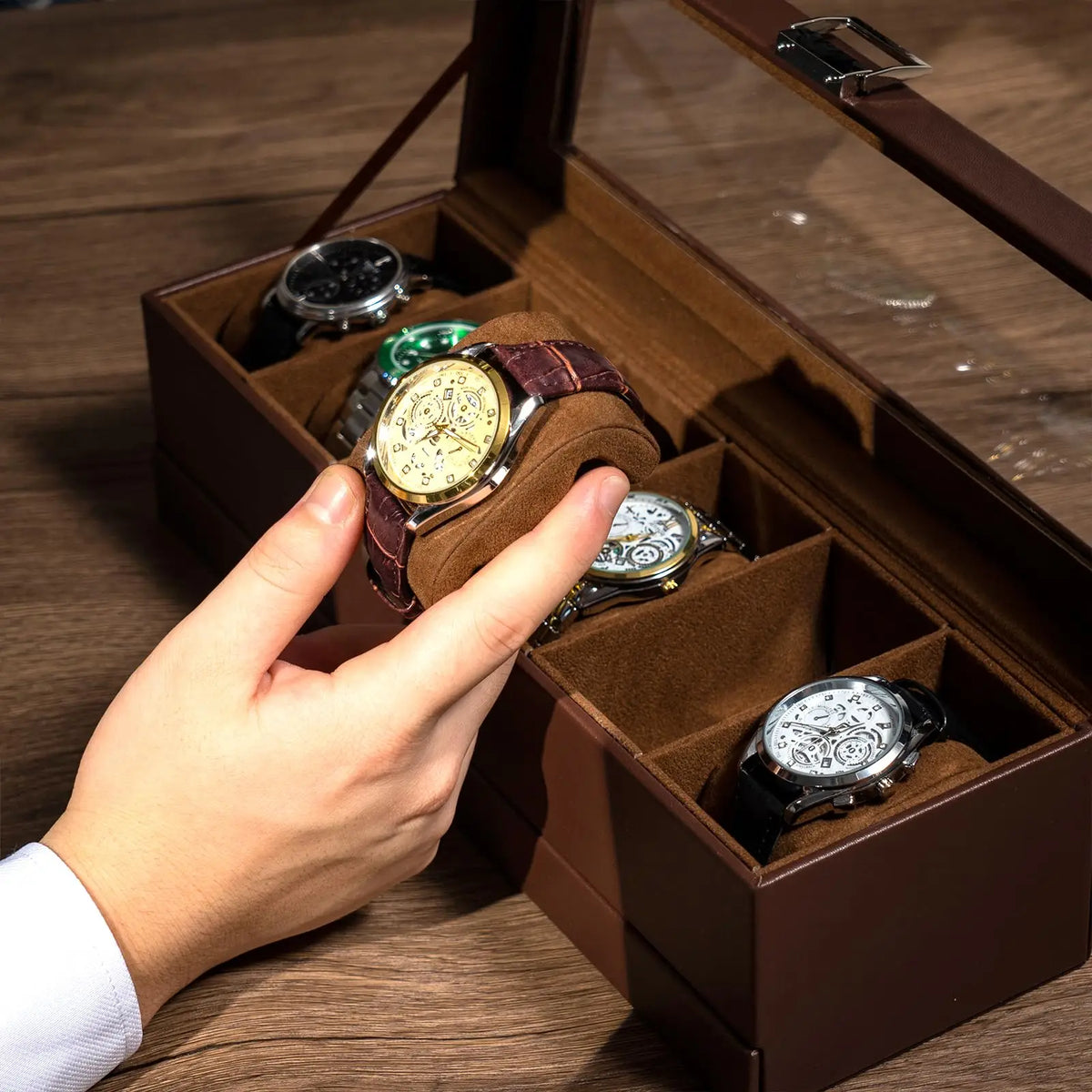 Two Layer Watch Display Case With Storage Drawer