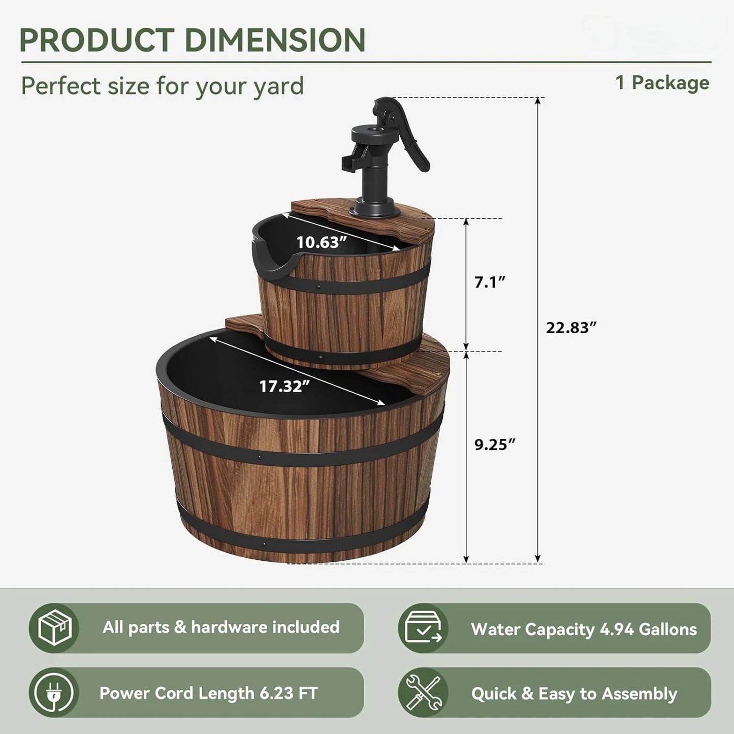 Nordivale Two Tier Outdoor Wood Barrel Fountain