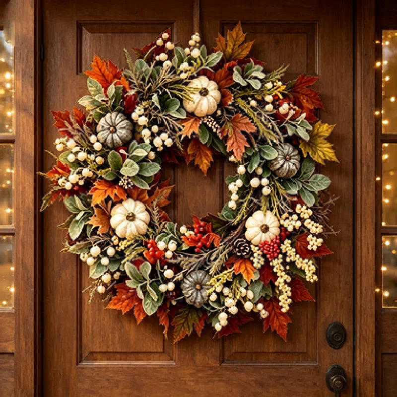 Thanksgiving Pumpkin And Maple Leaf Door Wreath