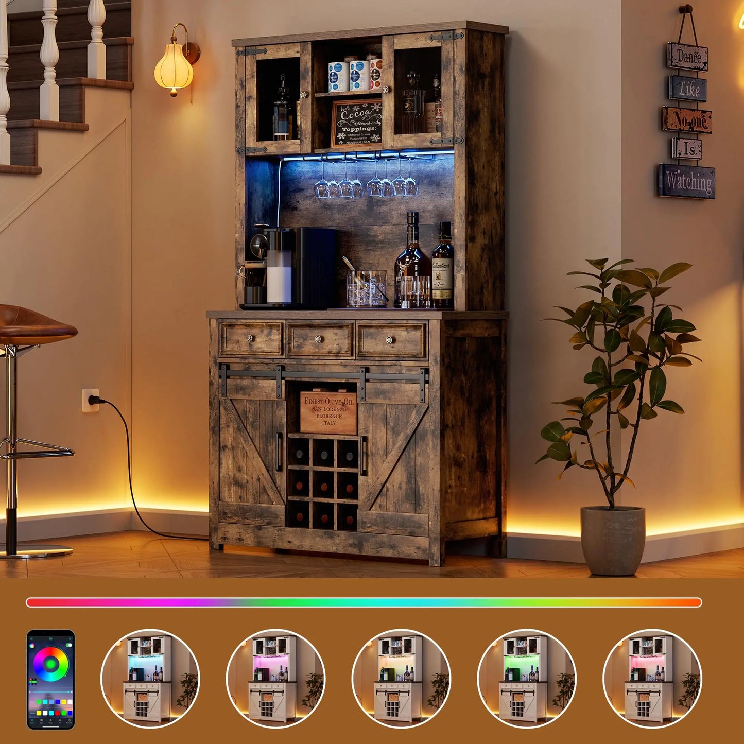 HiMiss Coffee Bar Cabinet With LED Lights