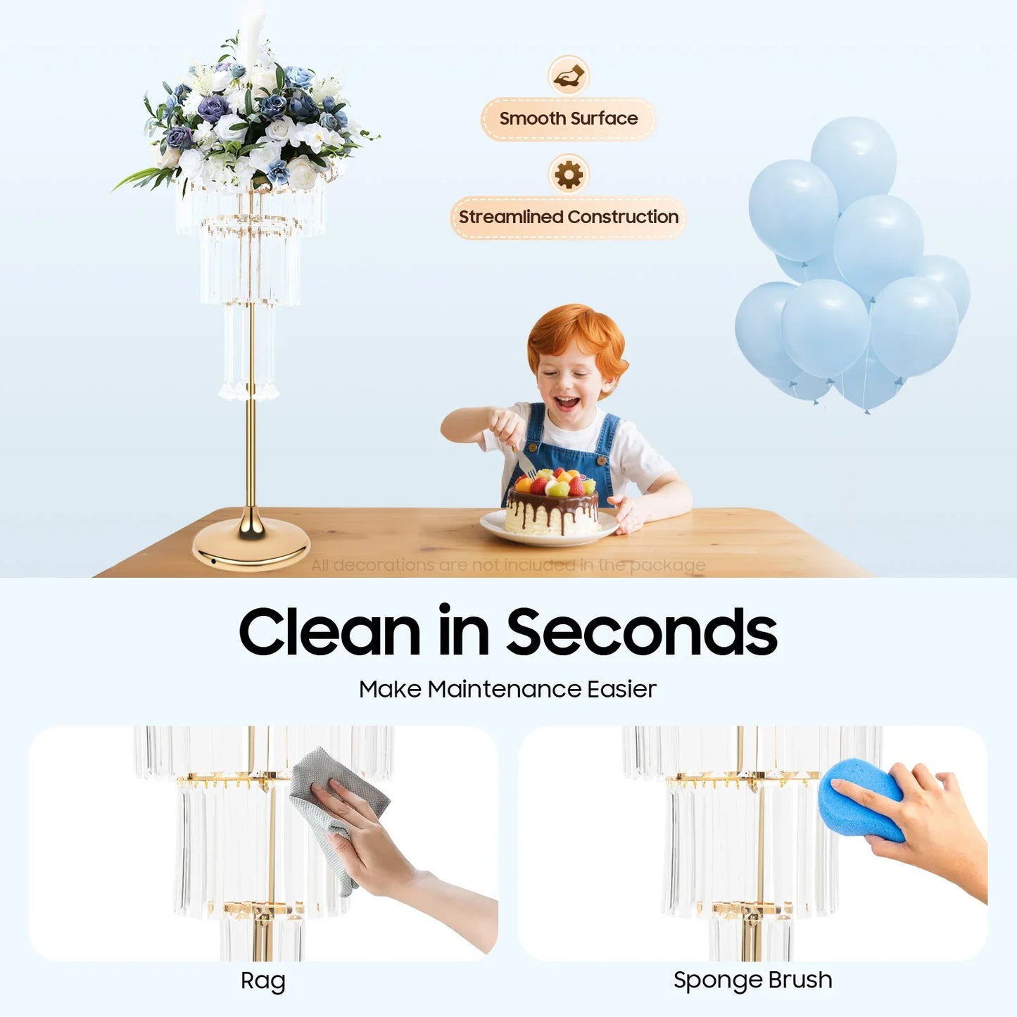 32-inch Tall Crystal Vase, 4-Tier Wedding Table,  Crystal Flower Pot, Free-Standing Flower Stand with Hanging Crystals and Base