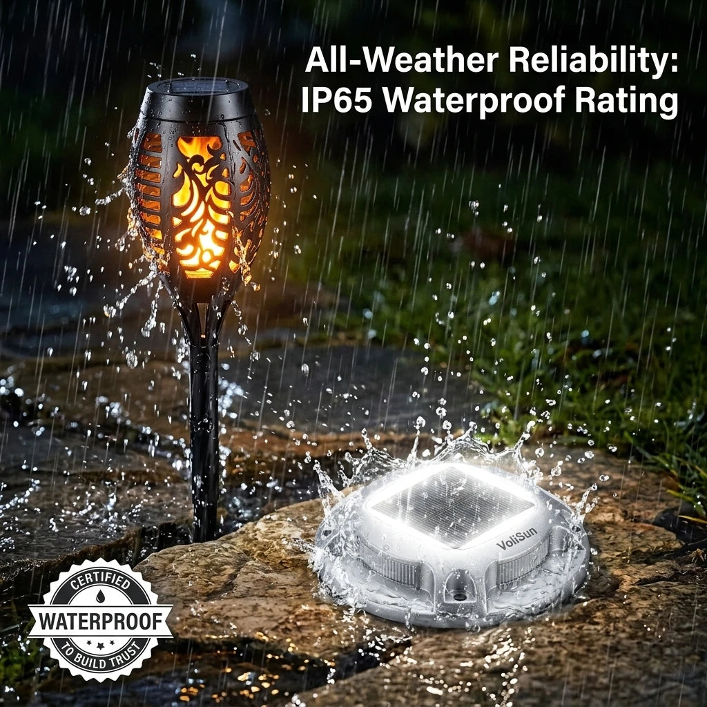 Solar Flame Torch And Ground Pathway Lights Set