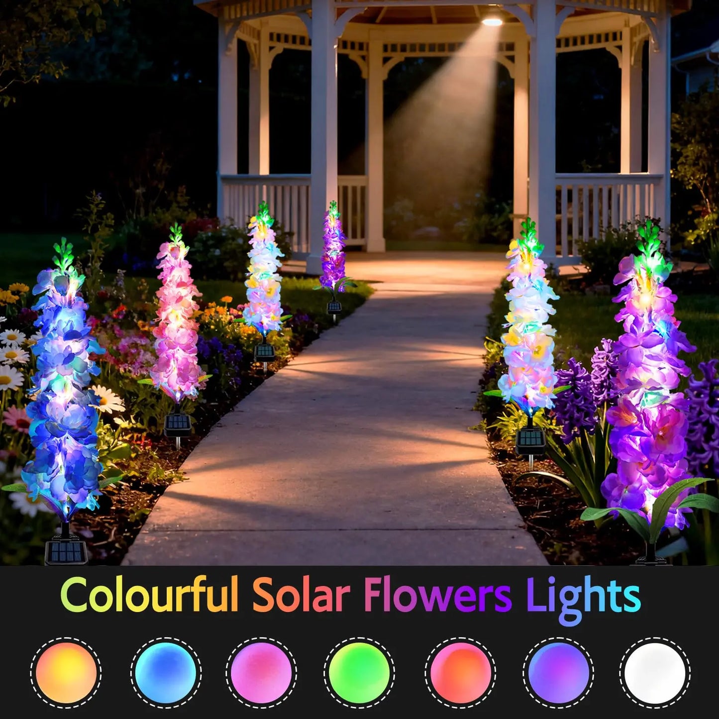 Solar Delphinium Flower Garden Lights With 80 Led Bulbs