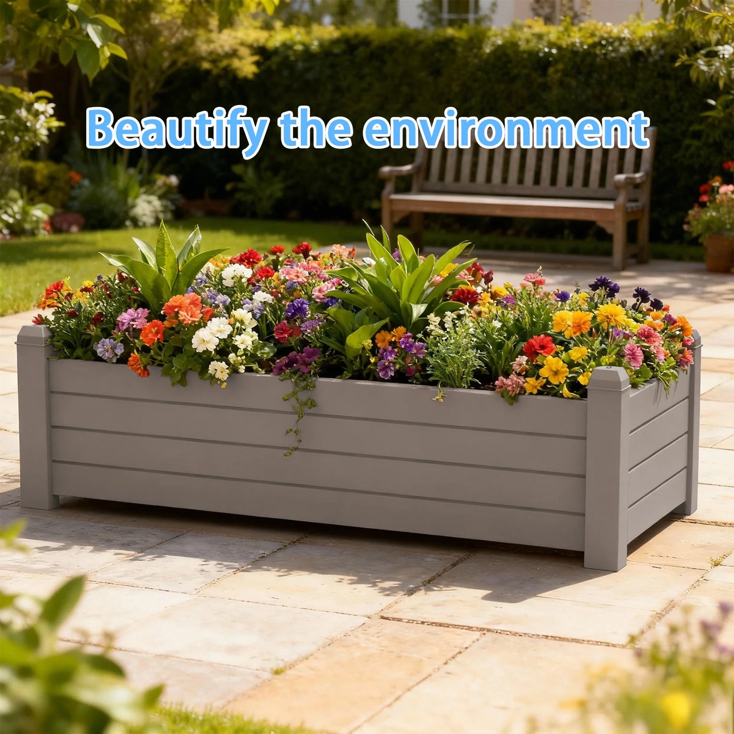 Weatherproof Resin Rectangular Garden Planter Box Outdoor