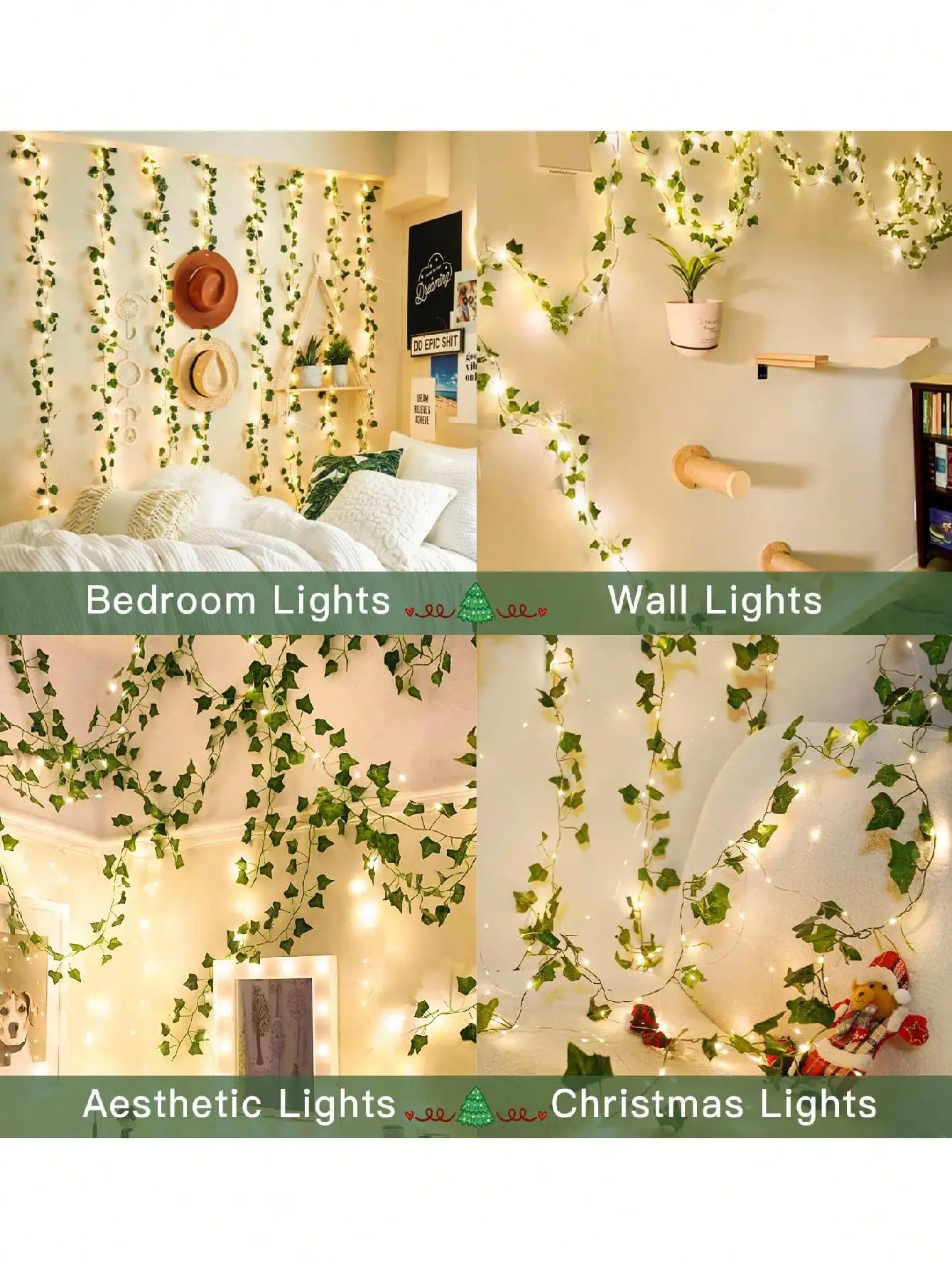 Battery Powered LED Ivy Vine Lights Home Garden Decor