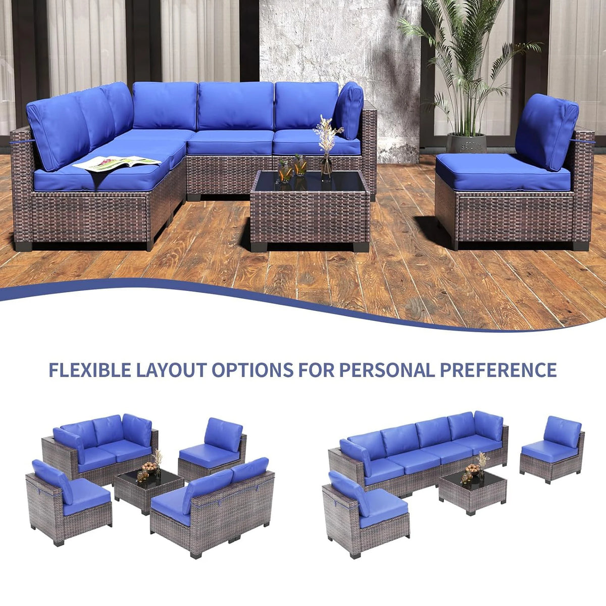 HiMISS Modular Outdoor Rattan Conversation Sofa Set