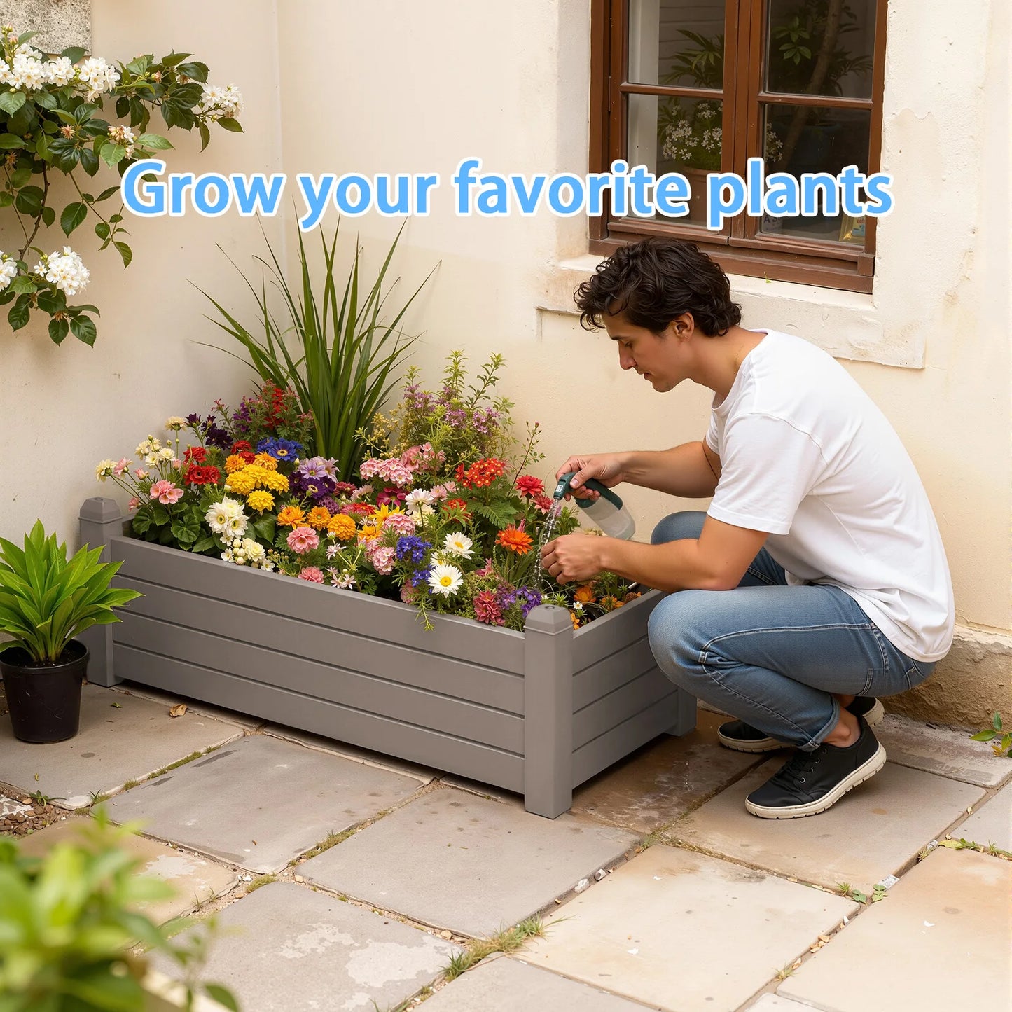 Weatherproof Resin Rectangular Garden Planter Box Outdoor