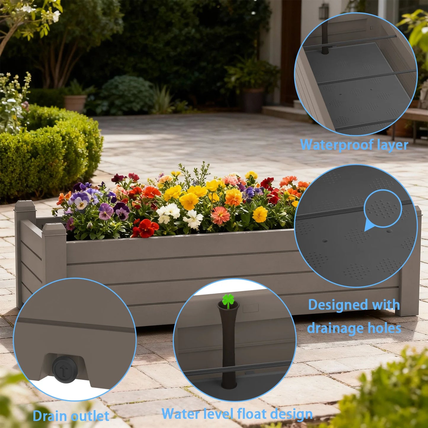 Weatherproof Resin Rectangular Garden Planter Box Outdoor