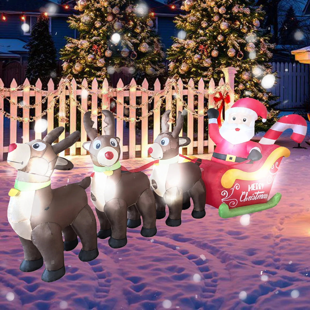 LED Inflatable Santa Sleigh With Reindeer Yard Decor