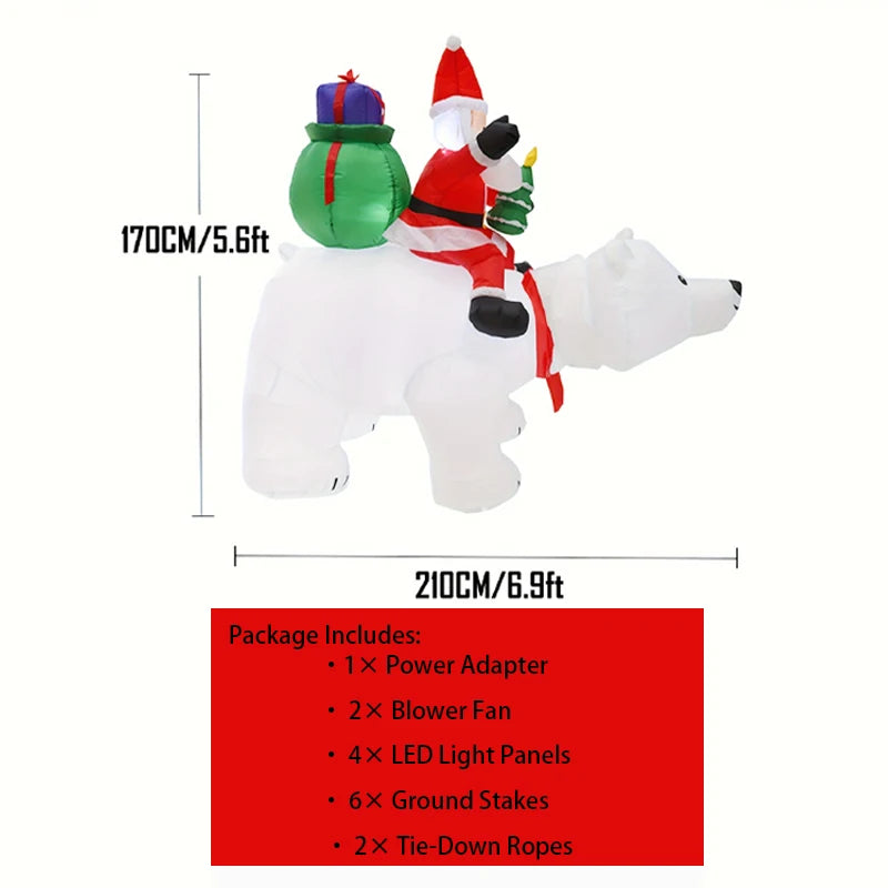 Santa Riding Polar Bear LED Christmas Inflatable