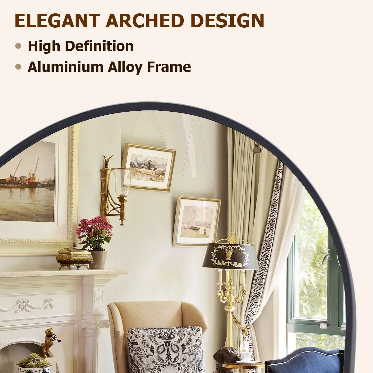 59x16 64x21 71x26 Black Arched Full-Length Mirror. Free Standing Full Body Floor Mirror for Home Decor And Styling