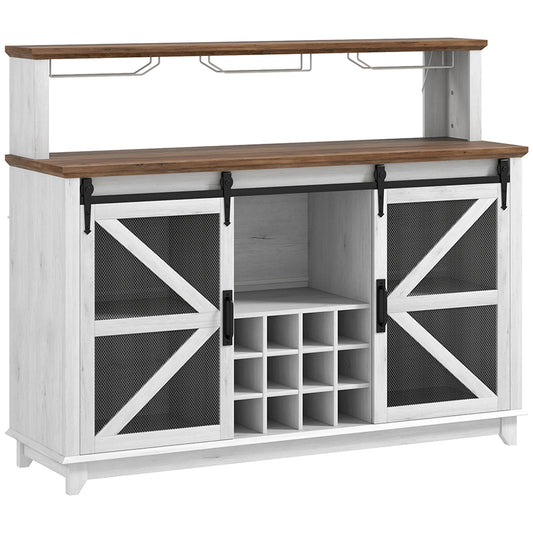 Farmhouse LED Coffee Bar Cabinet With Wine Rack