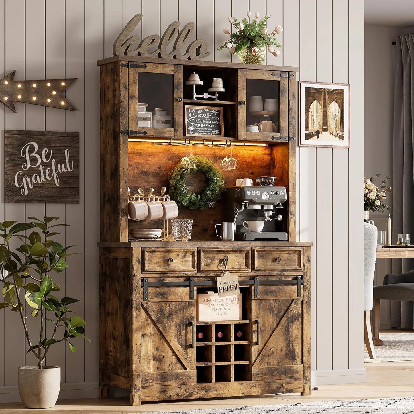 HiMiss Coffee Bar Cabinet With LED Lights